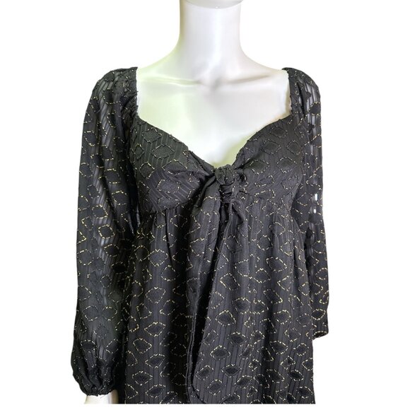 Amanda Uprichard Black Metallic Geometric Mini Dress With Tie Front Size S EUC - Picture 4 of 7